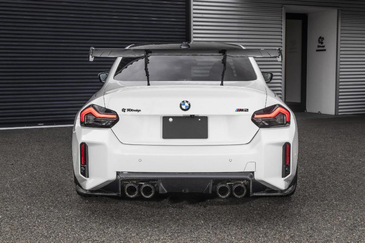 3D Type Rear Diffuser in dry carbon fiber for the BMW G87 M2, fitted
