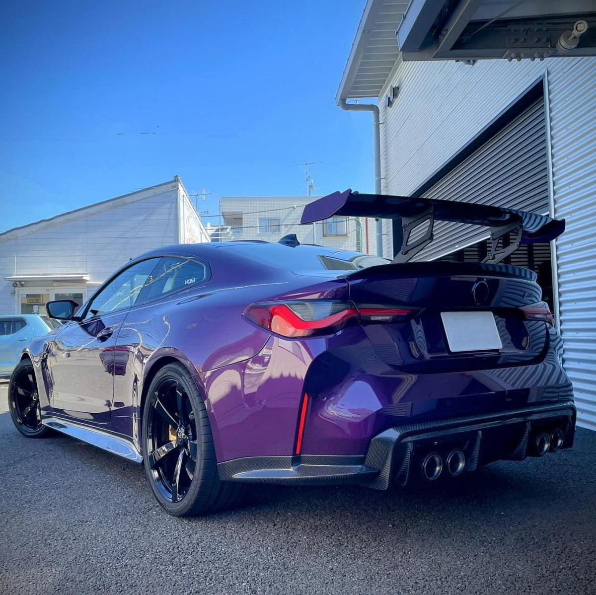3D Type Rear Spoiler (With Mounting Base) in dry carbon fiber for the BMW G80 M3 / G82 M4 / G87 M2, fitted