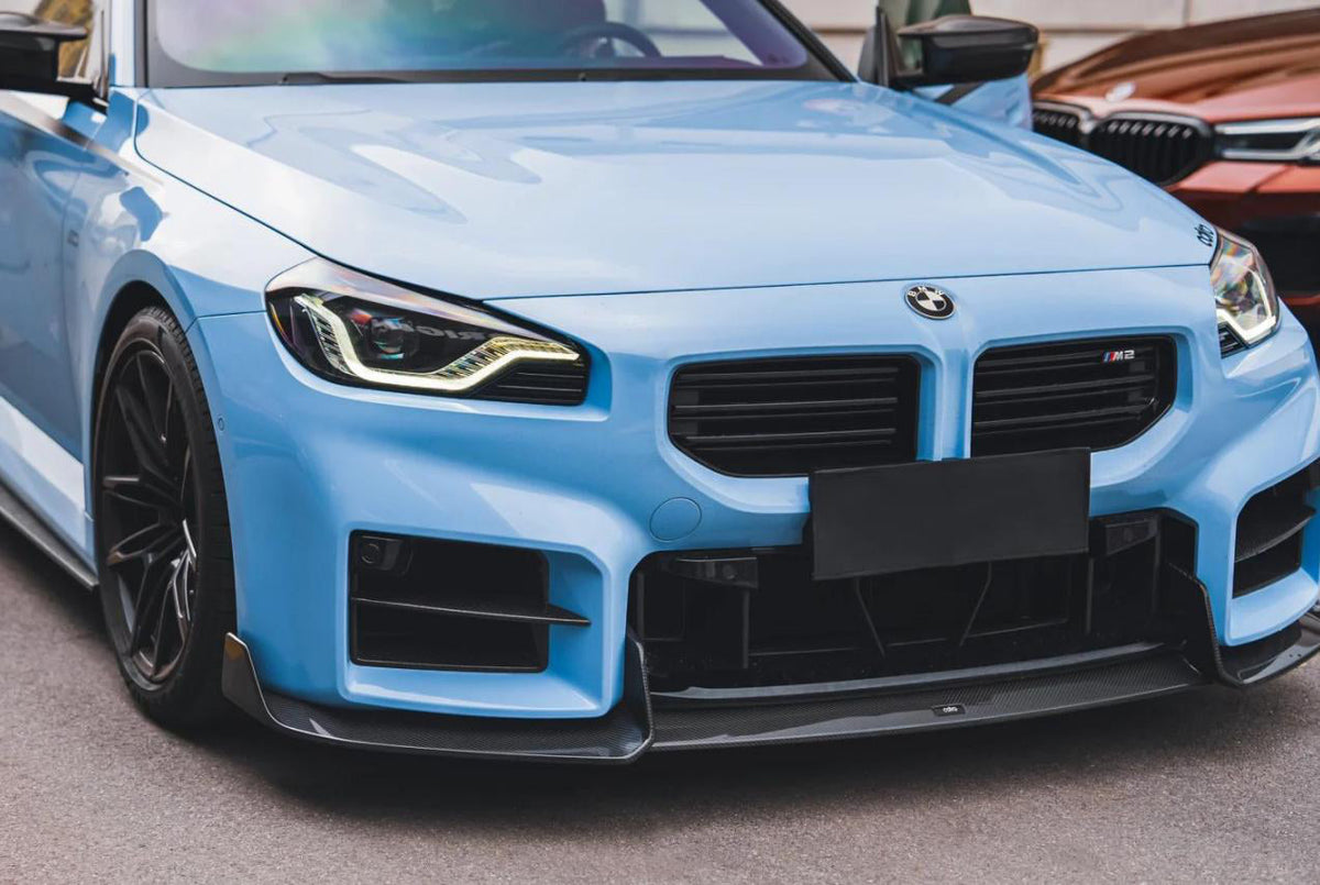 AD Type Front Lip in dry carbon fiber for the BMW G87 M2, fitted