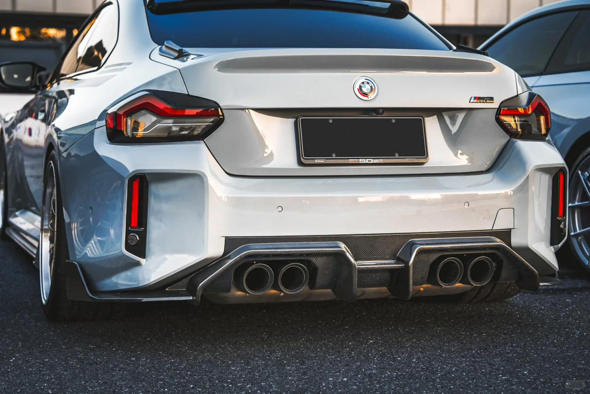 AD Type Rear Diffuser in dry carbon fiber for the BMW G87 M2, fitted