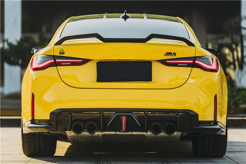 BC Type LED Lighted Rear Diffuser in dry carbon fiber for the BMW G80 M3 / G82 M4, fitted