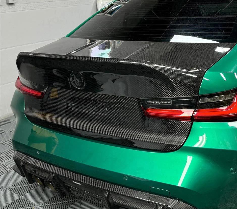 CSL Type Trunk Lid in dry carbon fiber for the BMW G80 M3 / G82 M4, fitted