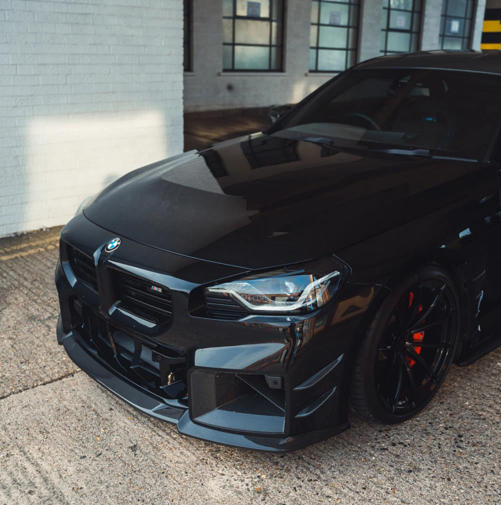 CT Type Front Lip in dry carbon fiber for the BMW G87 M2, fitted