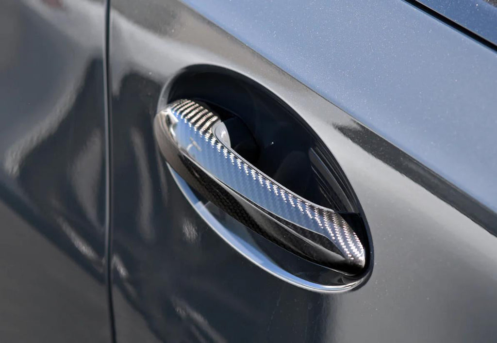 Door Handle Cover Trim in dry carbon fiber for the BMW G80 M3 / G82 M4, fitted
