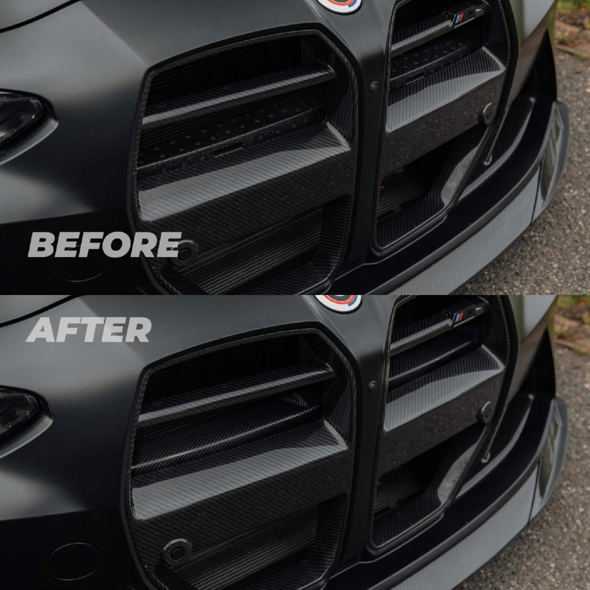 Front Crash Bar Cover in dry carbon fiber for the BMW G80 M3 / G82 M4, fitted