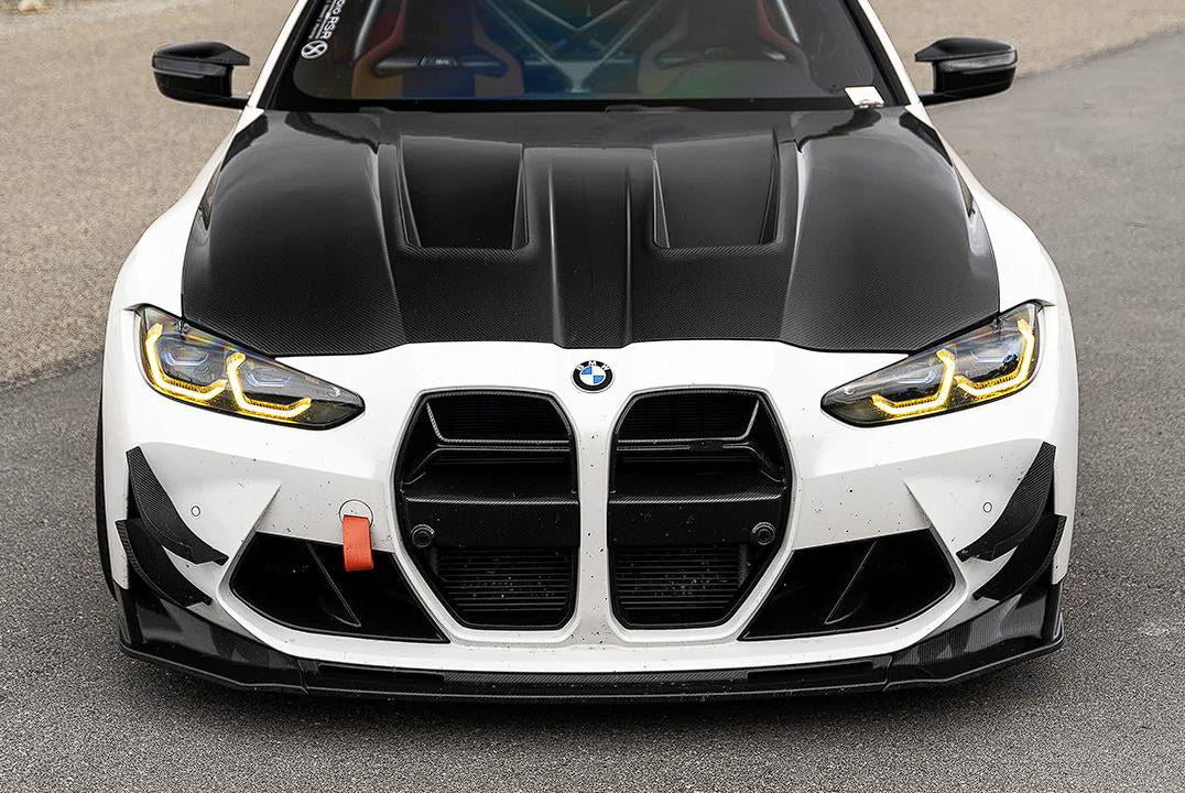 GT4 Type Canards in dry carbon fiber for the BMW G80 M3 / G82 M4, fitted