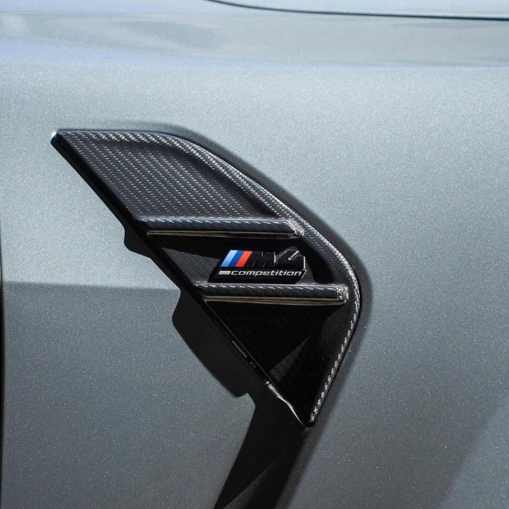 MP Type Side Badge in dry carbon fiber for the BMW G80 M3 / G82 M4, fitted