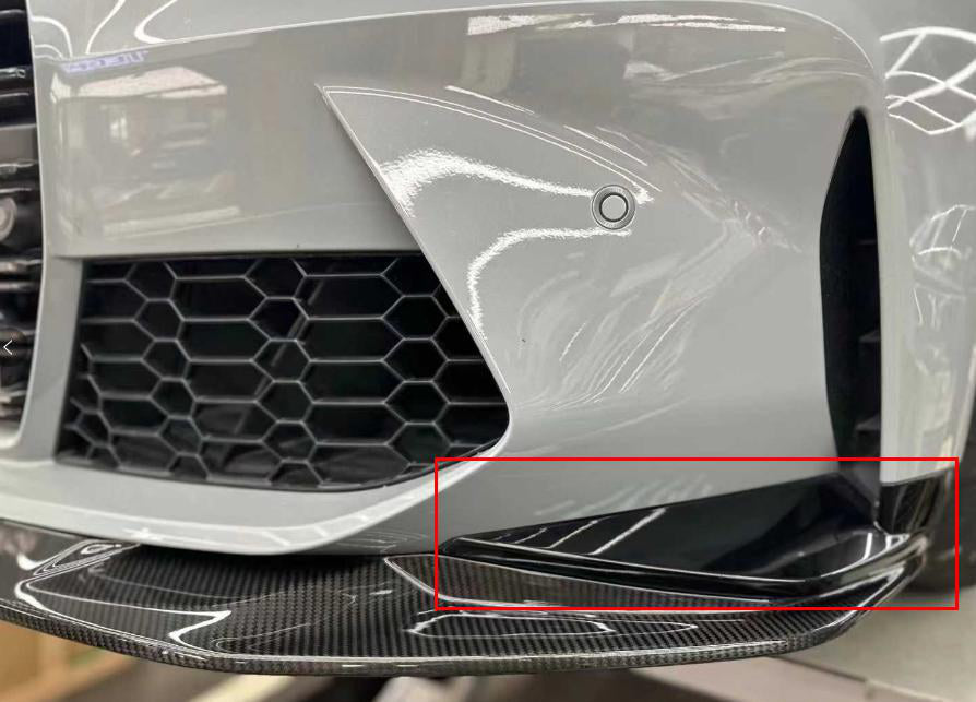 OEM Style Front Splitters in dry carbon fiber for the BMW G80 M3 / G82 M4, fitted