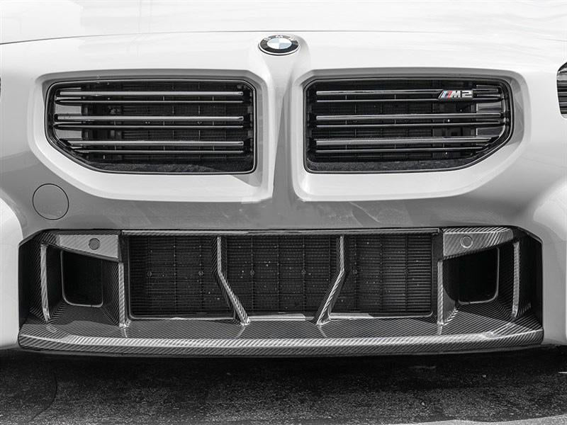 OEM Type Bumper Lower Grille in dry carbon fiber for the BMW G87 M2, fitted