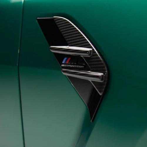 OEM Type Side Badge in dry carbon fiber for the BMW G80 M3 / G82 M4, fitted