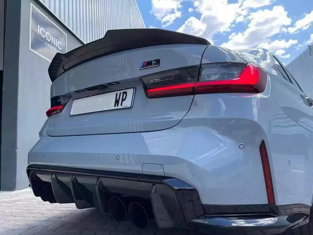 PSM Type Rear Spoiler in dry carbon fiber for the BMW G80 M3 / G82 M4, fitted