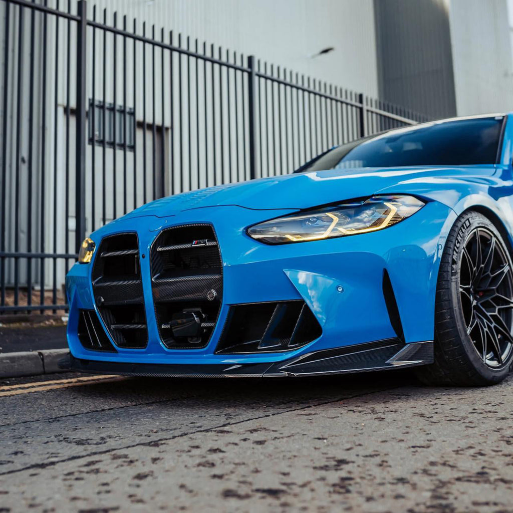R44 SP2 Type Front Lip in dry carbon fiber for the BMW G80 M3 / G82 M4, fitted