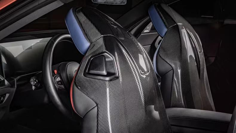 Seat Cover (Replacement) in dry carbon fiber for the BMW G80 M3 / G82 M4, fitted