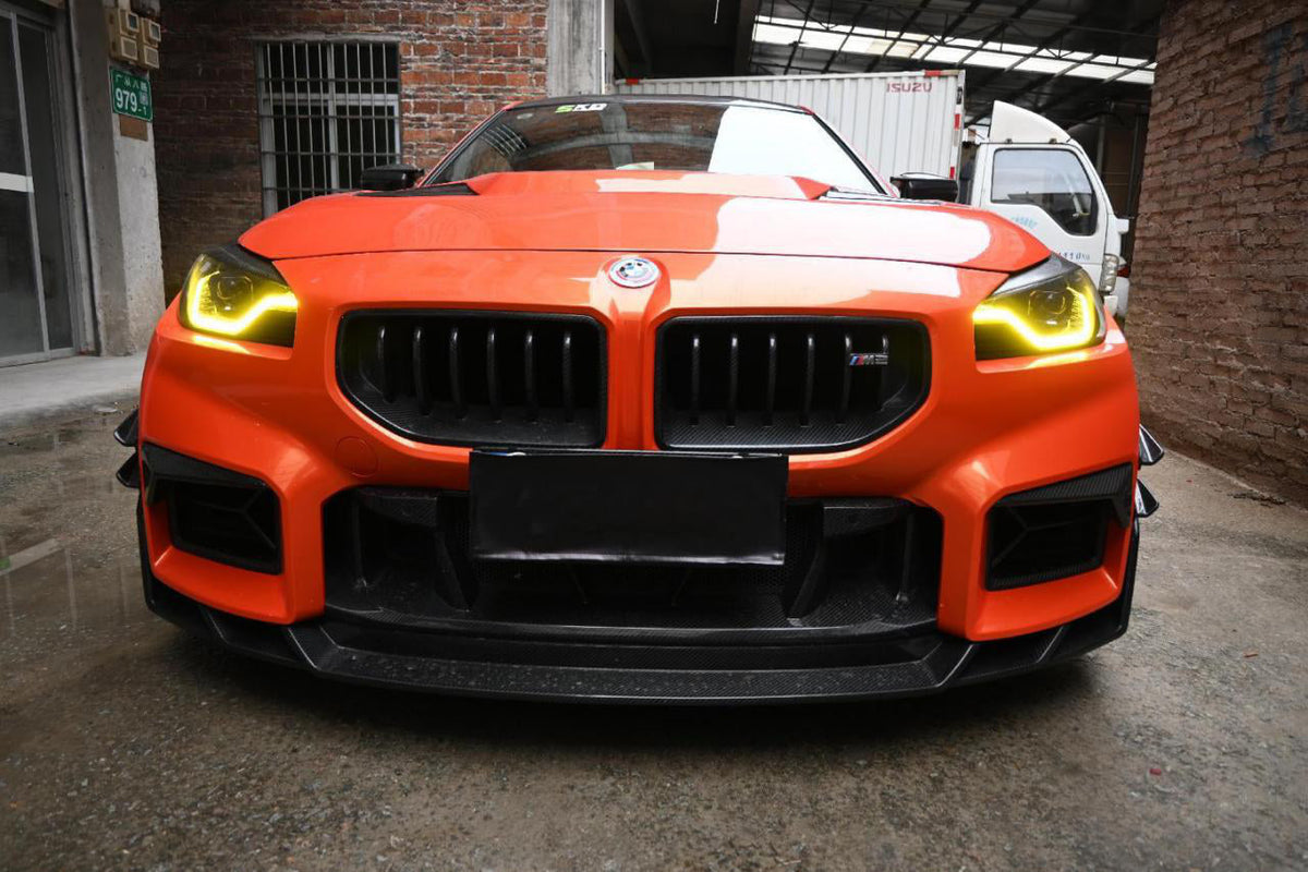 SK Type Front Lip in dry carbon fiber for the BMW G87 M2, fitted